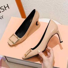 Decolte Scarpe Donna 8 cm Beige Oro Lucido Eleganti Pelle Sintetica 87111