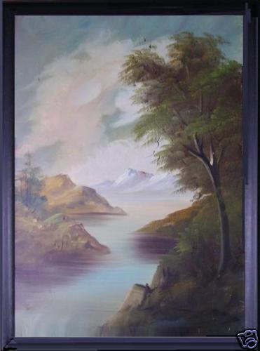 Antico paesaggio con lago olio - paesaggio,