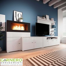 Parete attrezzata mobile tv camino bioetanolo sala mensole moderno FIRE GIHOME® 