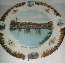 Piatto in porcellana tedesca ricordo Firenze Ponte Vecchio Ricordo d'epoca