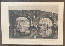 Vecchia Cartolina cartoncino Ponte della Pietra Verona 1949- acquaforte Fagiuoli