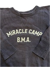 Felpa girocollo nera anni 50 50 singola V Mircale Camp sbiadita vintage