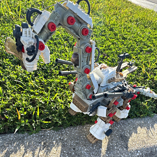 Gray white red robot dinosaur - robot,