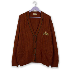 Cardigan Vintage marrone 50% lana intrecciato con ricamo - Taglia 50 uomo
