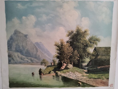 Dipinto mano paesaggio - paesaggio, lago