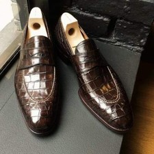 Scarpe uomo alligatore fatte a mano, mocassini scarpe eleganti uomo fantasia coccodrillo 