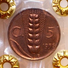 5 centesimi 1936 "Spiga"- FDC Eccezionale Rame rosso-  Perizia F.Cavaliere