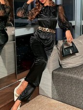 Sexy tuta tutina sera disco party pantalone camicia trasparente