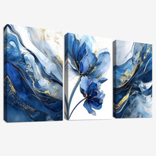 3Pcs Acquerello Oro Blu Fiore