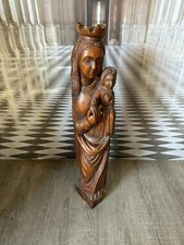 102 cm GRANDE MADONNA NEO GOTICA CON BAMBINO LEGNO MASSELLO INTAGLIATO A MANO