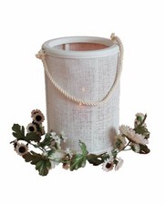 080 Lanterna Lumino Lampada Vetro Giardino Lino Tavolo Legno Cestino Lampione