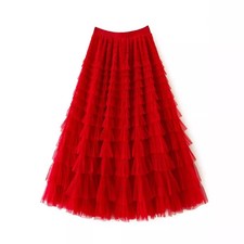 Gonna Tulle Lunga Rossa Volant