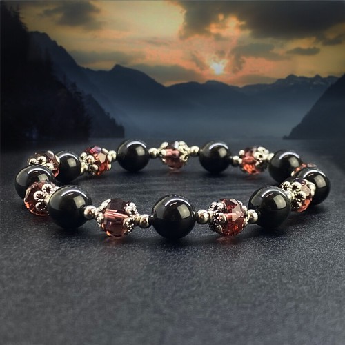 Bracelet obsidienne perles - bracelet,