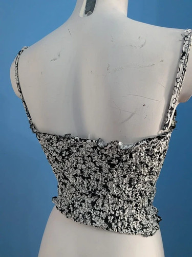 Top crop elasticizzato fiori - top,