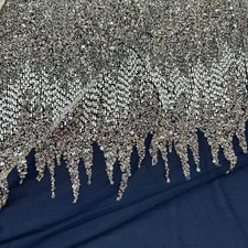 Tessuto Tulle Ricamato Blu