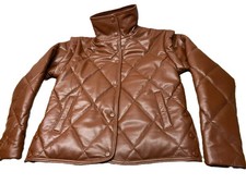 Giubbotto donna 100% vera pelle di agnello imbottito marrone trapuntato...