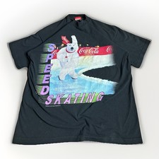 Camicia Coca-Cola vintage anni 90 uomo grande nera orso polare pattinaggio di velocità USA