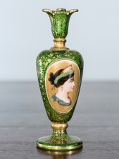 VASO VETRO MINIATURA RITRATTO PERSIANO BOEMO antico vaso dama greca smaltato