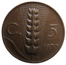 Moneta 5 Centesimi Italia 1930