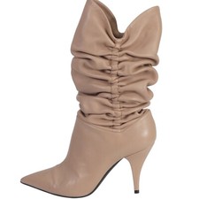Stivali Casadei beige nudi a punta tacco a cono metà polpaccio slouch EU 36,5 UK 3,5