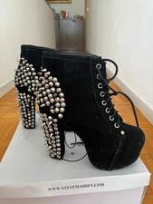 stivaletti donna con tacco jeffrey campbell nere scamosciate con borchie
