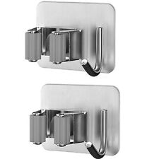 Porta Scopa Parete 2 Pezzi Con Gancio Autoadesivo In Acciaio Appendino 2pz 72602