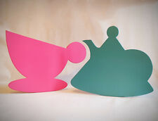  Sagome decorative in legno teiera azzurra e tazza rosa  da appendere