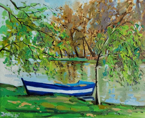 Paesaggio dipinto olio - , su