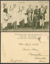 India 1907 Old Postcard Nautch Party Native Women Dancers Musicians Drums Esraj