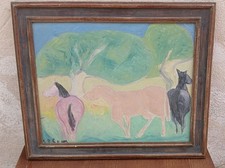 GIUSEPPE CESETTI (1902-1990)  Olio su tela cm 40x50 "Cavalli In Maremma"