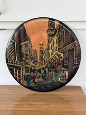 Piatto Egiziano In Rame Ottone Dipinto A Mano Vecchio Cairo