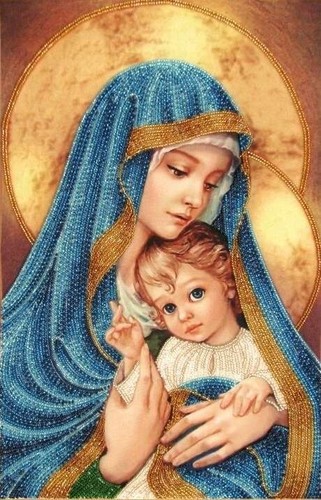 Madonna con bambino blu - con, bambino.