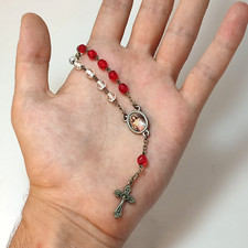 Rosario Gesù Misericordioso Santa Faustina Kowalska 10 Grani Vetro Catena Gancio