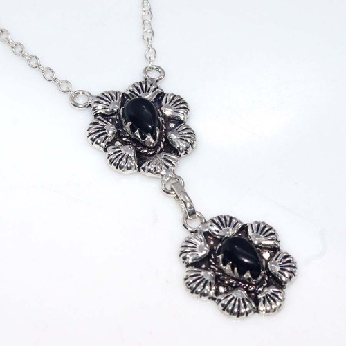Collana onice nera floreale - nera,