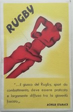 CARTOLINA RUGBY PALLA OVALE ACHILLE STARACE SPORT SEI NAZIONI PUBBLICITARIA 