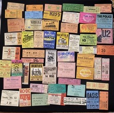 Beatles, Stones, Who, Queen, Oasis, AC-DC ecc. Mini Adesivi biglietti concerti.