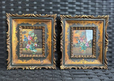 COPPIA DIPINTI AD OLIO - NATURA MORTA - FIORI - 900 - FIRMATI - CORNICE ELEGANTE