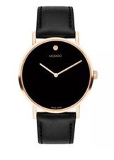 Nuovissimo orologio Movado Signature uomo cinturino pelle nero oro rosa 0607742