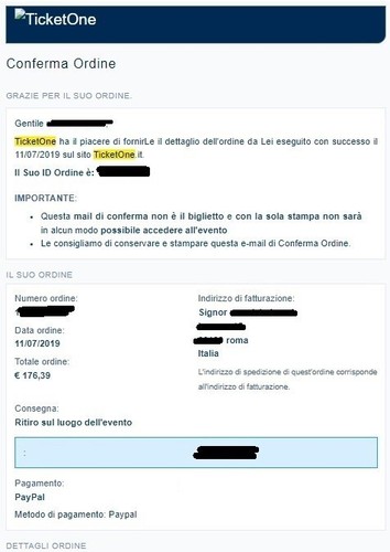Biglietto concerto ultimo a - di,