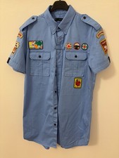 Dsquared2 Scout-Style Blue Short Sleeve Shirt with Embroidered Patches – SIZE 48