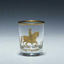 Bicchiere in vetro con cavaliere inciso del XVIII Secolo a cavallo - anni 60-80