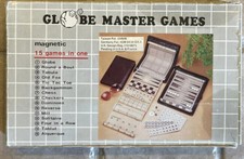 Vintage Globe Master Games 15 giochi magnetici scacchi mulino dama custodia da viaggio divertente