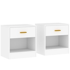 HOMCOM Set 2 Comodini con Cassetto e Ripiano Aperto Moderni in Truciolato Bianco