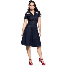 Abito Queen Kerosin Rockabilly Vintage Denim Swing - Fiori Colorati