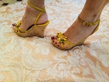 Sandali Mario Bologna pelle scamosciata giallo zeppa sughero tacco alto scarpe