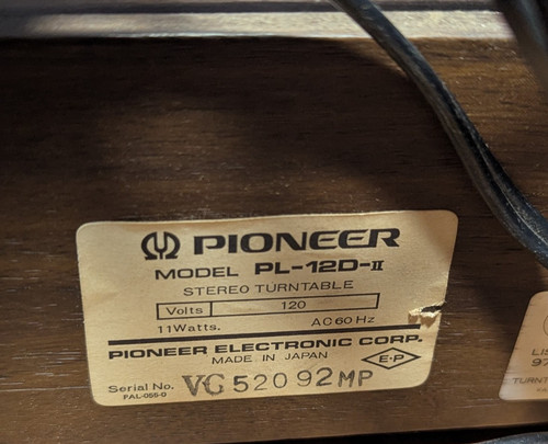 Vintage pioneer 12d ii - vintage, pl-12d-ii