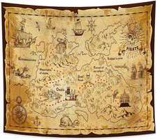 180X160Cm Arazzo Mappa Dei Pirati Vintage, Isola Del Tesoro Occidentale Rotta Na