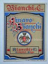 VECCHIA ETICHETTA old label liquore vino wine BIANCHI Bra Torino AMARO BIANCHI