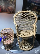 2 POLTRONE "PAVONE" VIMINI RATTAN h 40 cm e 22 cm per BAMBOLA VINTAGE PERFETTE