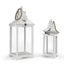SET 2 LANTERNE CON STRUTTURA IN LEGNO COLORE BIANCO